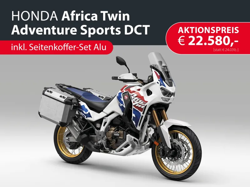 Honda Africa Twin Adventure Sports, jetzt mit Seitenkoffer Set Alu im Wert von € 1.459,- kostenlos